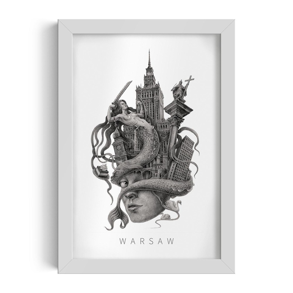 Fehér keret kép Varsó fekete-fehér