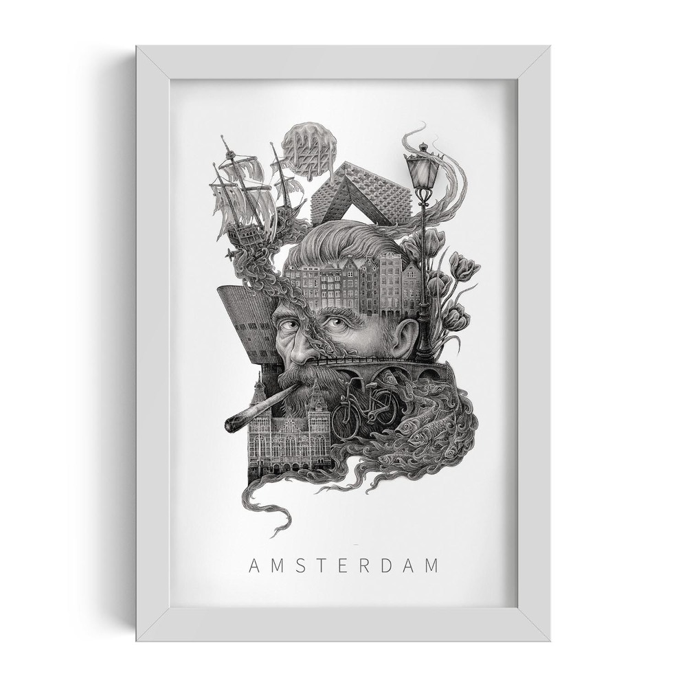 Fehér keret kép Amszterdam Fekete-fehér