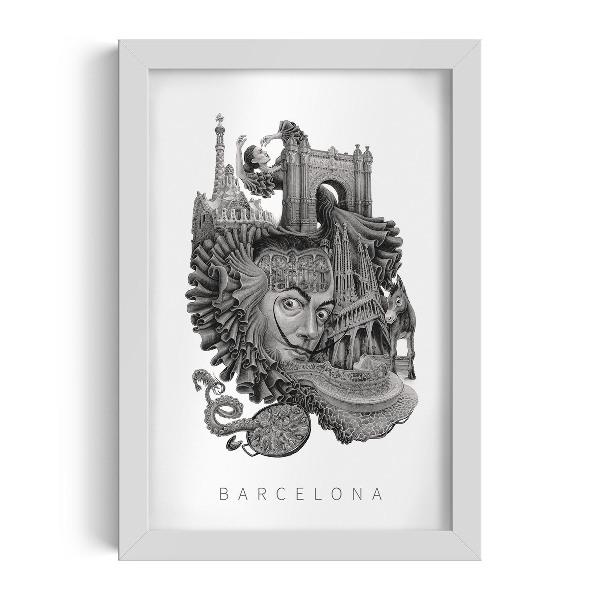 Fehér keret kép Barcelona Fekete-fehér