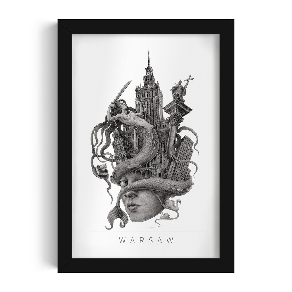 Fekete keretes kép Varsó fekete-fehér