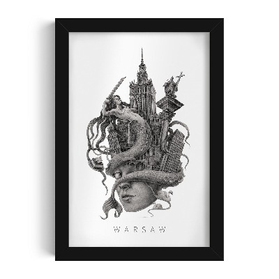 Fekete keretes kép Varsó fekete-fehér