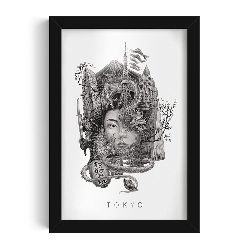 Fekete keretes kép Tokió Fekete-fehér