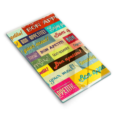 Üveg vágódeszka fényképpel Feliratok Ízletes nyelvek