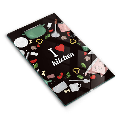 Üveg vágódeszka fényképpel Illusztráció Szeretem a konyhát