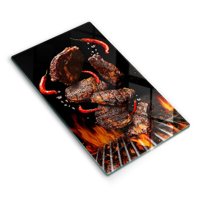 Üveg vágódeszka fényképpel Hús a grillen