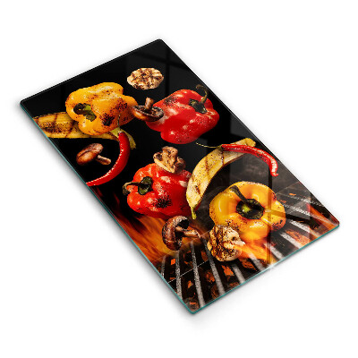 Üveg vágódeszka Zöldség a grillen