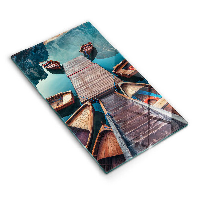 Üveg vágódeszka fényképpel Csónakok a tavon