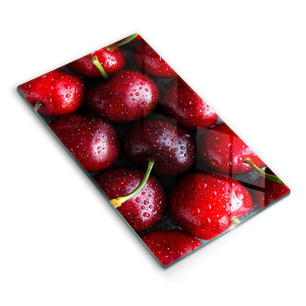 Üveg vágódeszka fényképpel Közelkép cseresznyéről