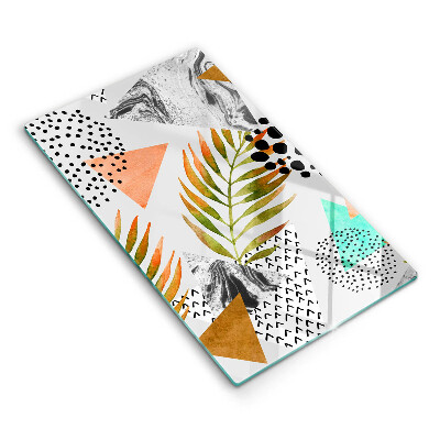 Üveg vágódeszka fényképpel Boho levél minta