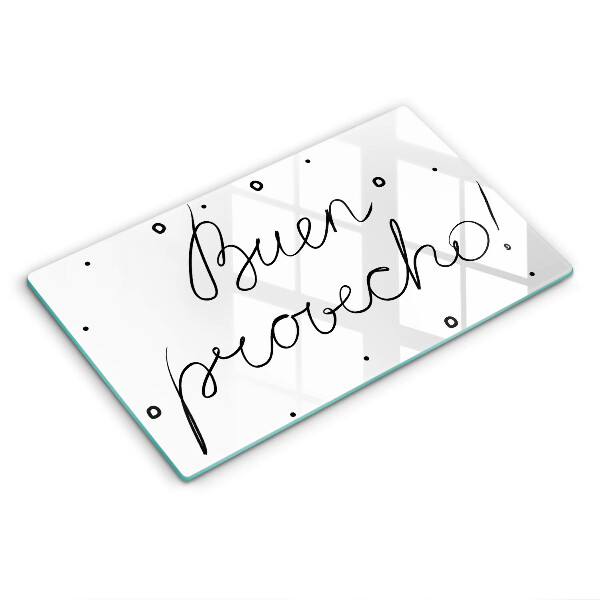 Üveg vágódeszka Buen provecho felirat!