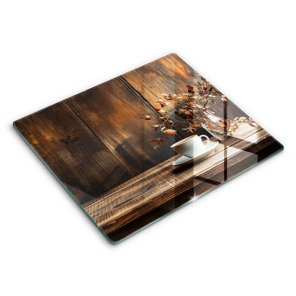 Edzett üveg vágódeszka 60x52 cm Csésze kávé és fa