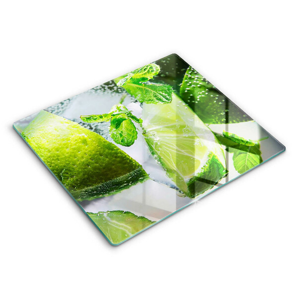 Edzett üveg vágódeszka 60x52 cm Víz lime-mal és jéggel