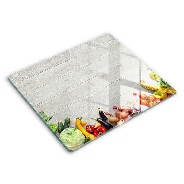 Edzett üveg vágódeszka 60x52 cm Zöldségek deszkán