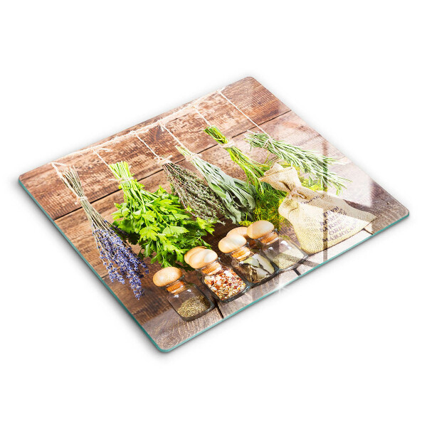 Edzett üveg vágódeszka 60x52 cm Gyógynövények fűszerek és fa