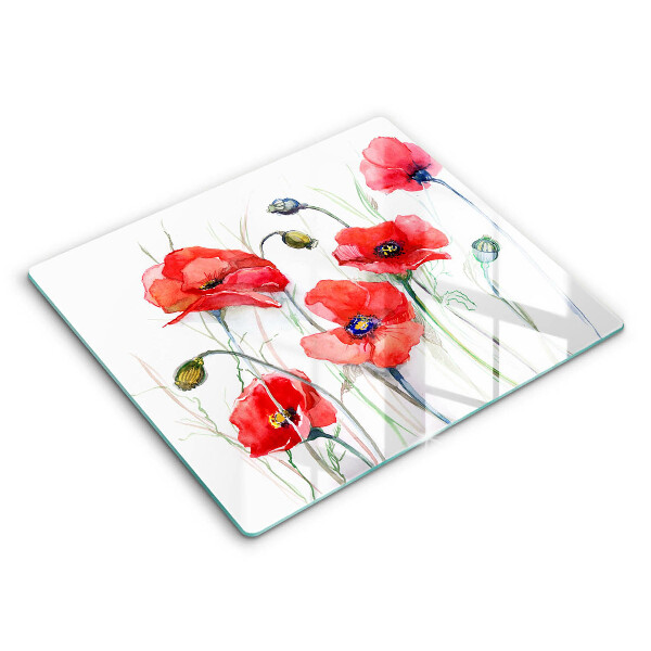 Edzett üveg vágódeszka 60x52 cm Virágok piros pipacsok