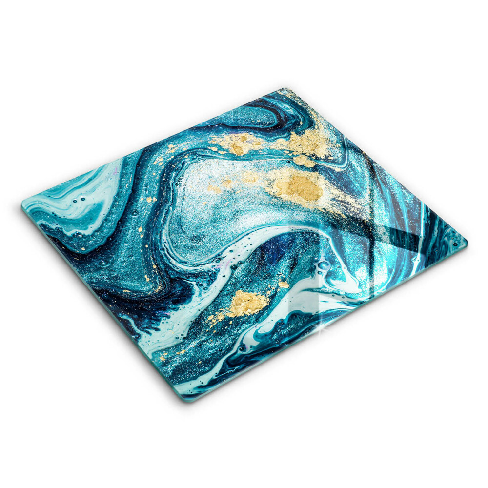 Edzett üveg vágódeszka 60x52 cm Kék arany absztrakció