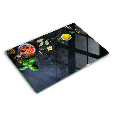 Üveg vágódeszka fényképpel 80x52 cm Fűszeres tálak