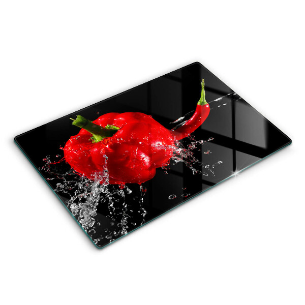 Üveg vágódeszka fényképpel 80x52 cm Piros paprika vízben