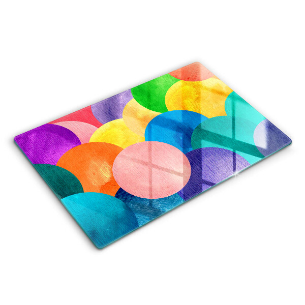 Üveg vágódeszka fényképpel 80x52 cm Színes körök