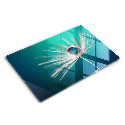 Üveg vágódeszka fényképpel 80x52 cm Harmat a pitypangon