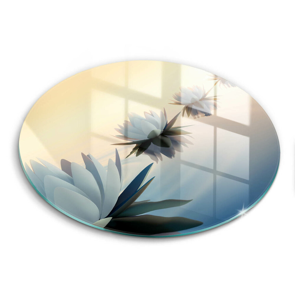 Üveg vágódeszka kerek Virágok liliom a vízen