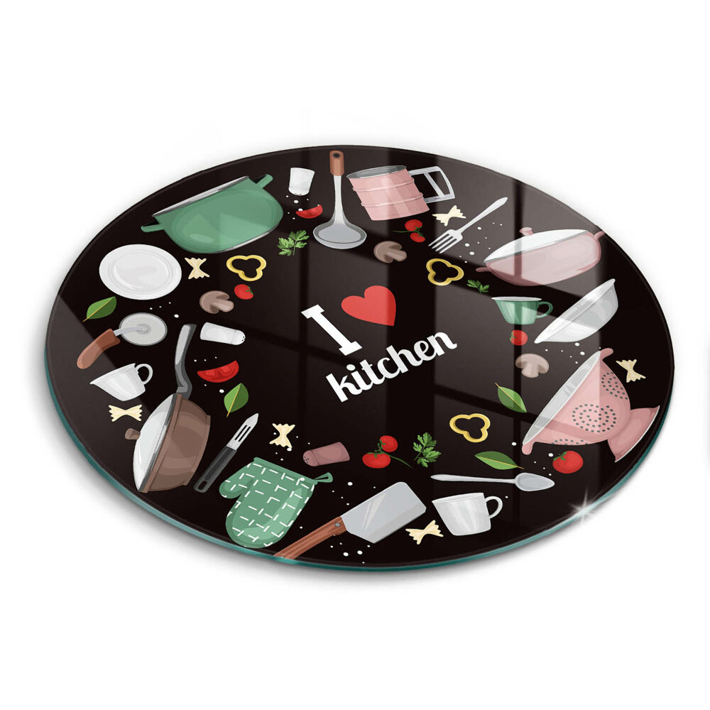 Üveg vágódeszka fényképpel kerek Illusztráció Szeretem a konyhát
