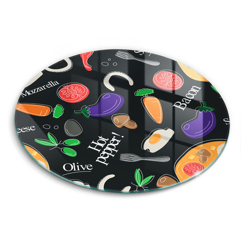 Üveg vágódeszka kerek Élelmiszer illusztráció