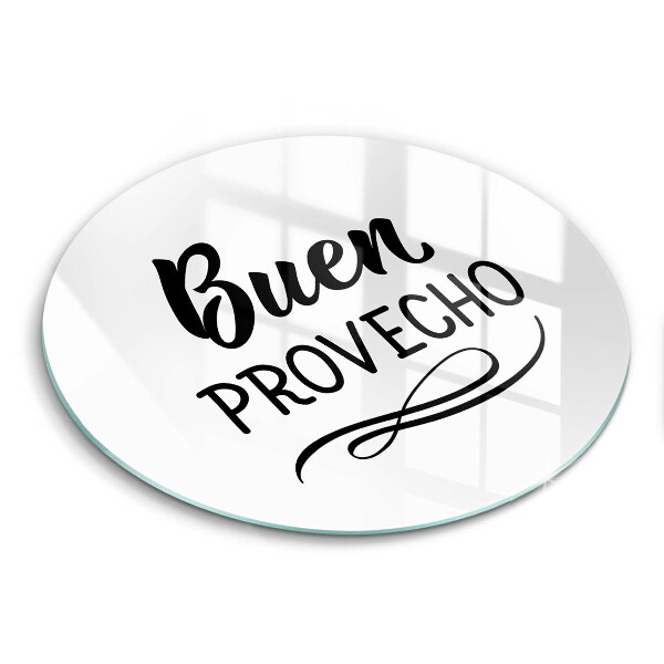 Edzett üveg vágódeszka kerek Buen provecho felirat