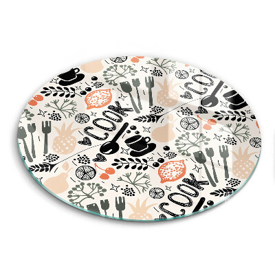 Üveg vágódeszka kerek Illusztratív konyhai motívum