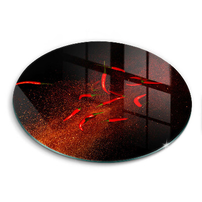 Edzett üveg vágódeszka kerek Fűszeres chili paprika