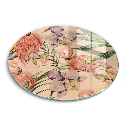 Üveg vágódeszka kerek Illusztráció flamingók