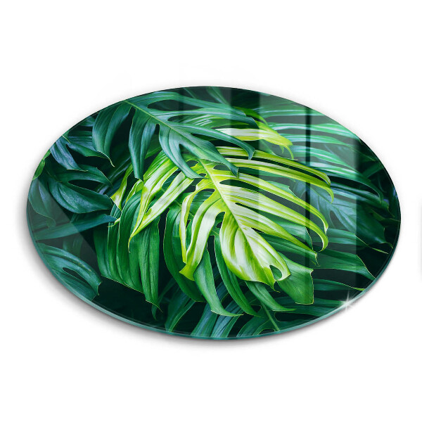 Edzett üveg vágódeszka kerek Vad monstera levelek