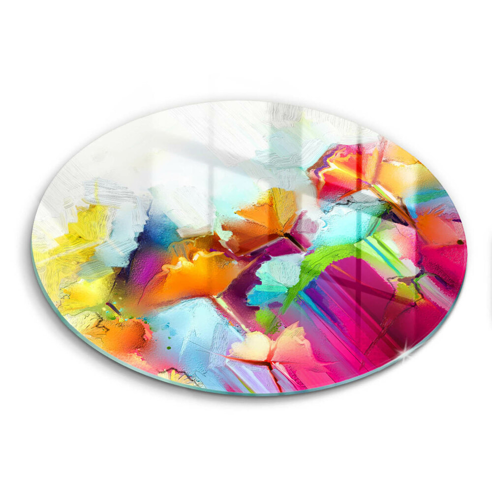 Üveg vágódeszka kerek Festett virágok