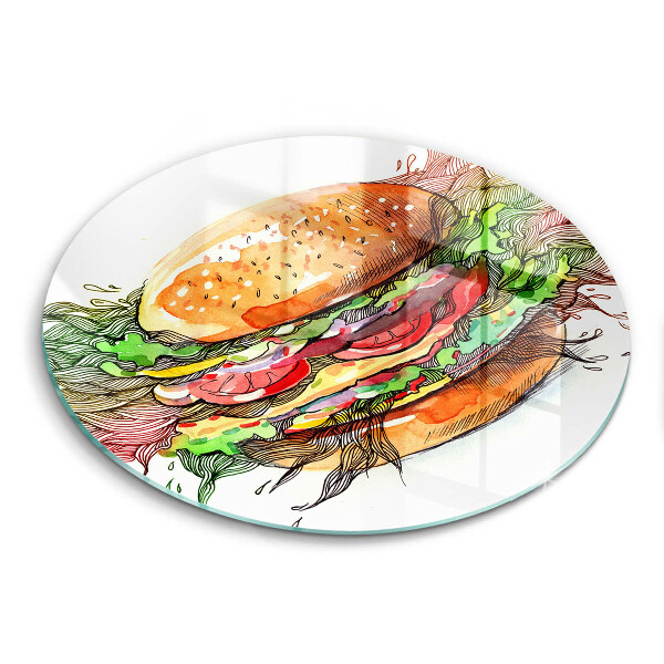 Üveg vágódeszka kerek Hamburger rajz