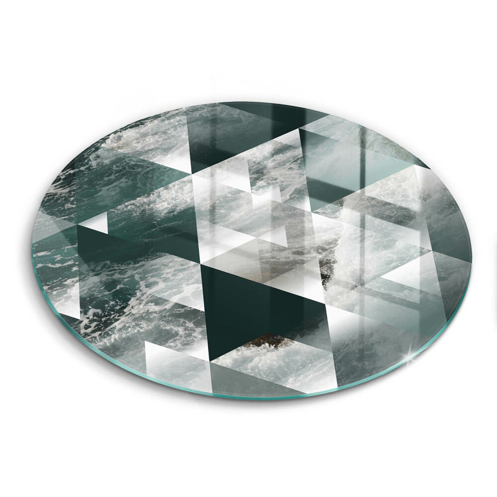 Edzett üveg vágódeszka kerek Háromszögek és víz