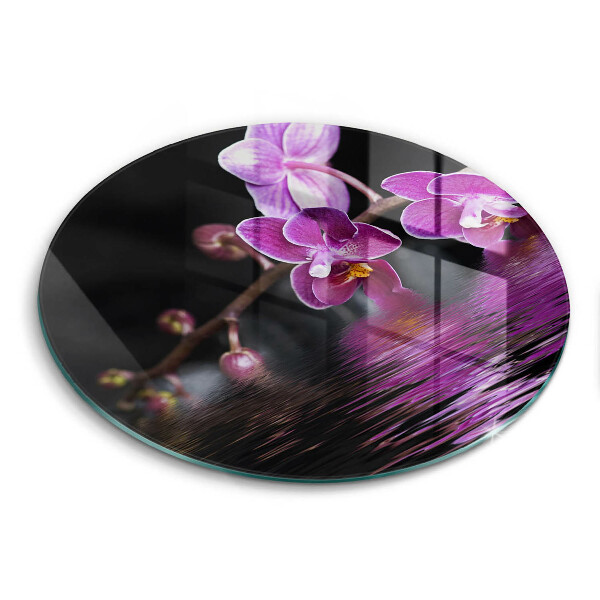 Edzett üveg vágódeszka kerek Orchidea víz zen