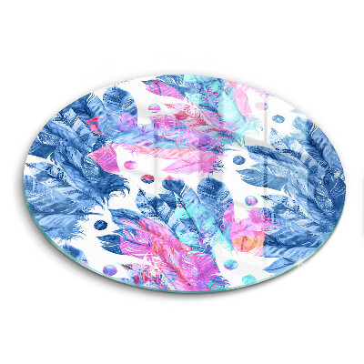 Üveg vágódeszka kerek Boho toll illusztráció