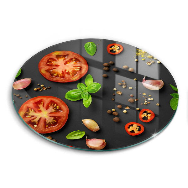 Üveg vágódeszka fényképpel kerek Paradicsom és fűszerek