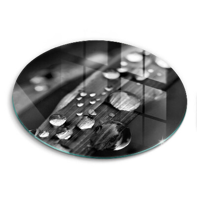 Edzett üveg vágódeszka kerek Harmatcseppek a leveleken