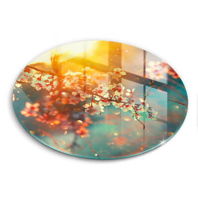 Üveg vágódeszka kerek Almavirágok a napon
