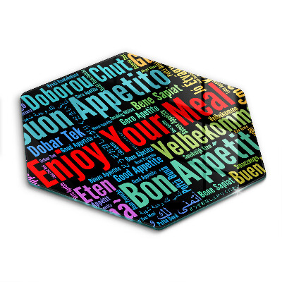 Üveg vágódeszka fényképpel hatszögletű Ízletes nyelv betűkkel