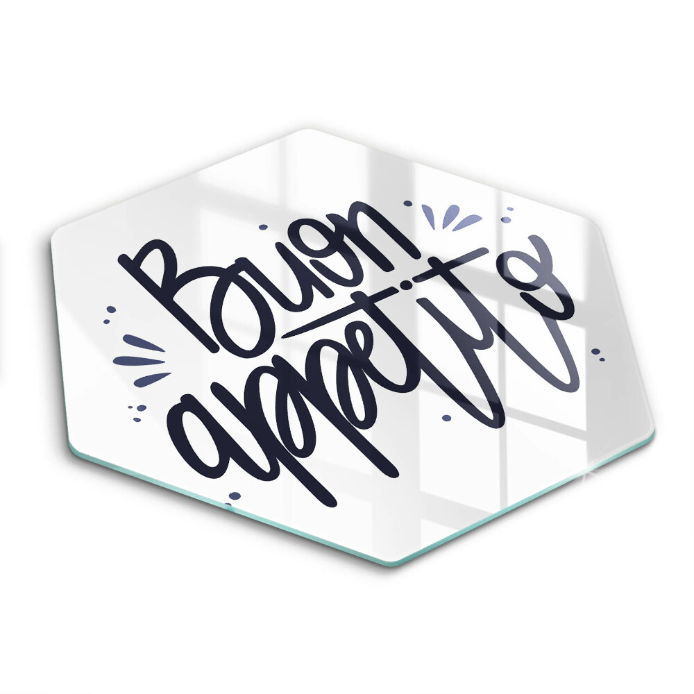 Edzett üveg vágódeszka hatszögletű Buon Appetito felirat