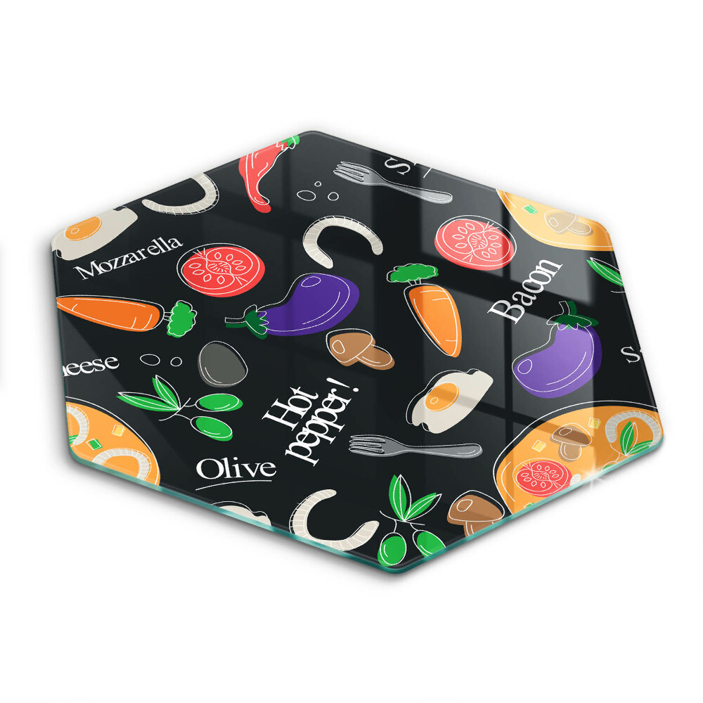 Edzett üveg vágódeszka hatszögletű Élelmiszer illusztráció