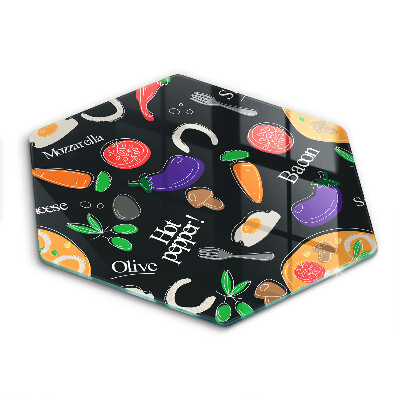 Edzett üveg vágódeszka hatszögletű Élelmiszer illusztráció