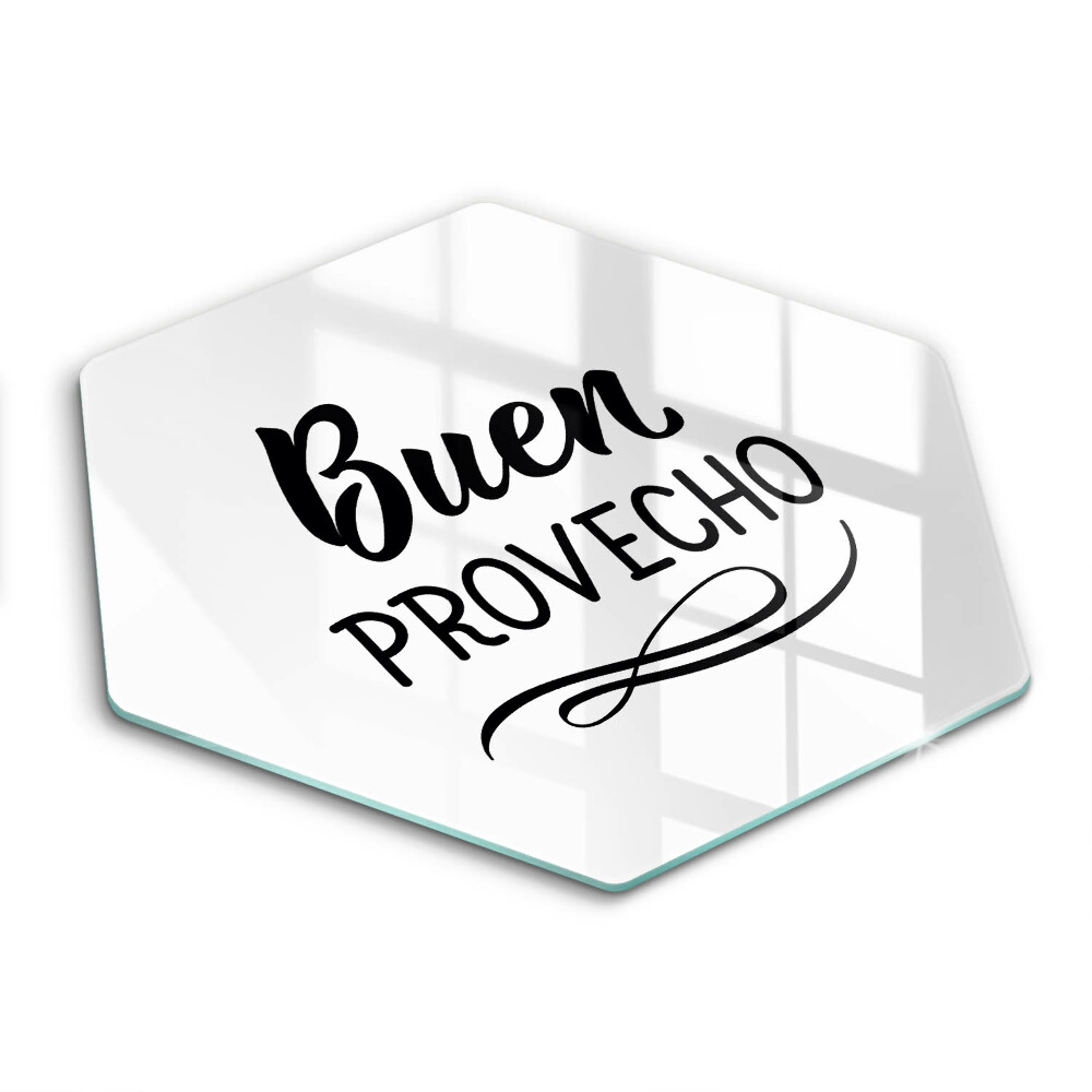 Edzett üveg vágódeszka hatszögletű Buen provecho felirat