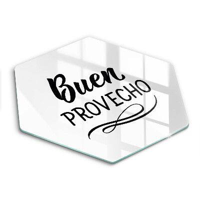 Edzett üveg vágódeszka hatszögletű Buen provecho felirat