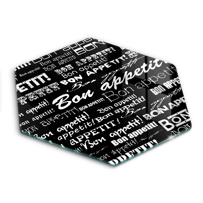 Üveg vágódeszka fényképpel hatszögletű Konyhai felirat Bon appetit