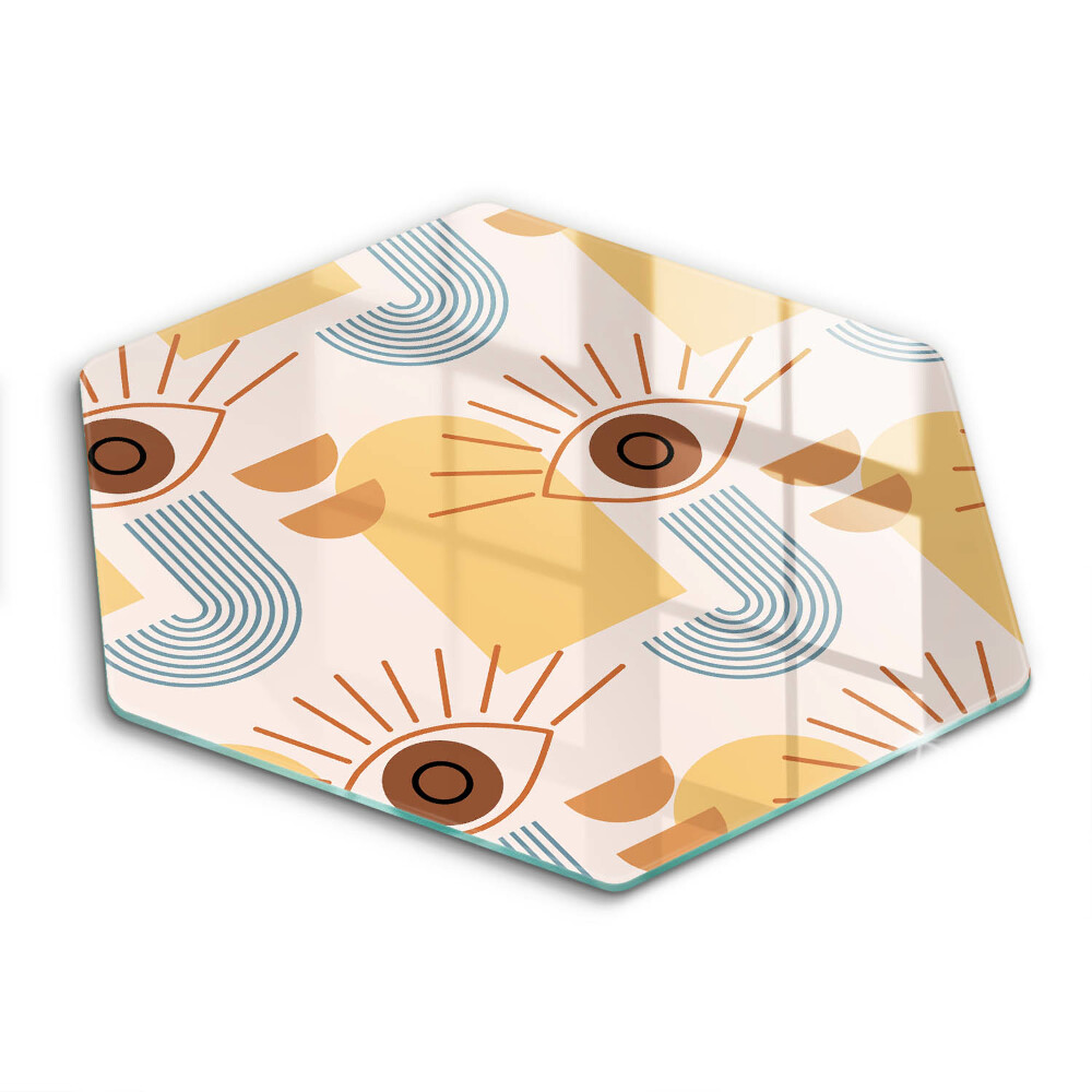 Üveg vágódeszka fényképpel hatszögletű Boho mintás szemek