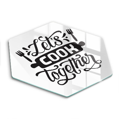 Edzett üveg vágódeszka hatszögletű Főzzünk együtt felirat