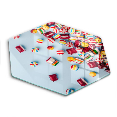 Üveg vágódeszka fényképpel hatszögletű Színes cukorkák